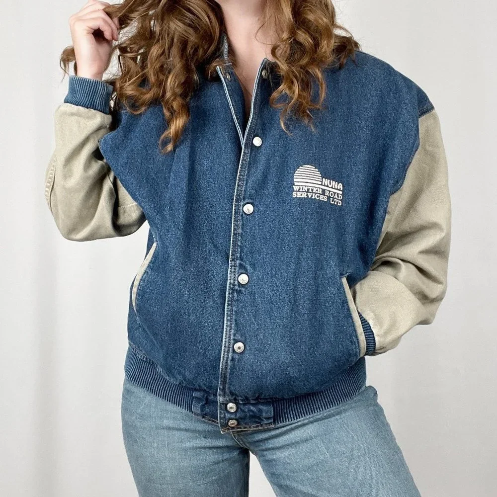 Vintage Denim Bomber Varsity Trucker Sherpa Lined Oversized Jean Jacket Coat - Picture 3 of 7